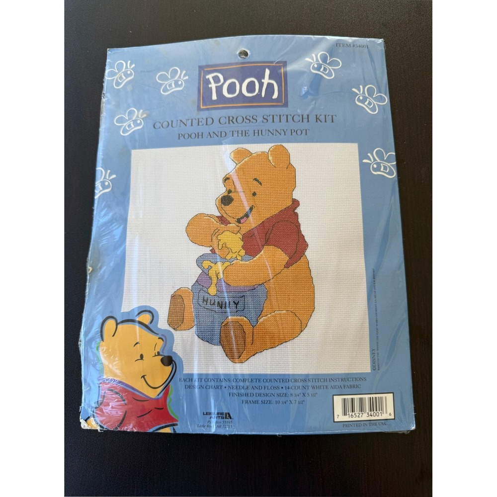 Leisure Arts Winnie the Pooh Cross Stitch Kit Pooh & Hunny Pot Opened but Unused